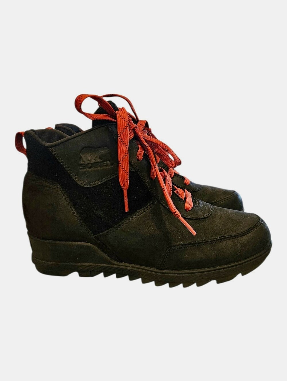 Sorel Evie Sport Lace wedge ankle boots black red laces Sz.8